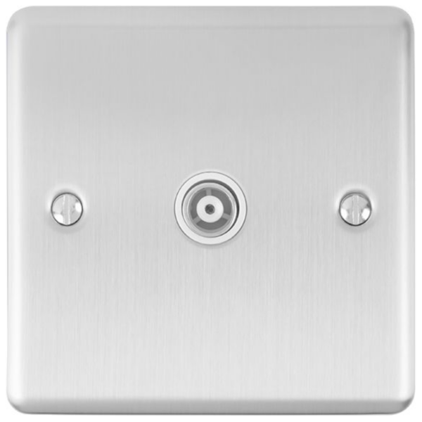 Eurolite Brushed Chrome 1 Gang Coaxial Socket White Insert