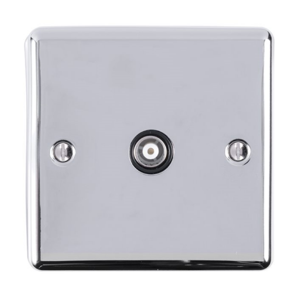 Eurolite Polished Chrome 1 Gang Coaxial Socket Black Insert